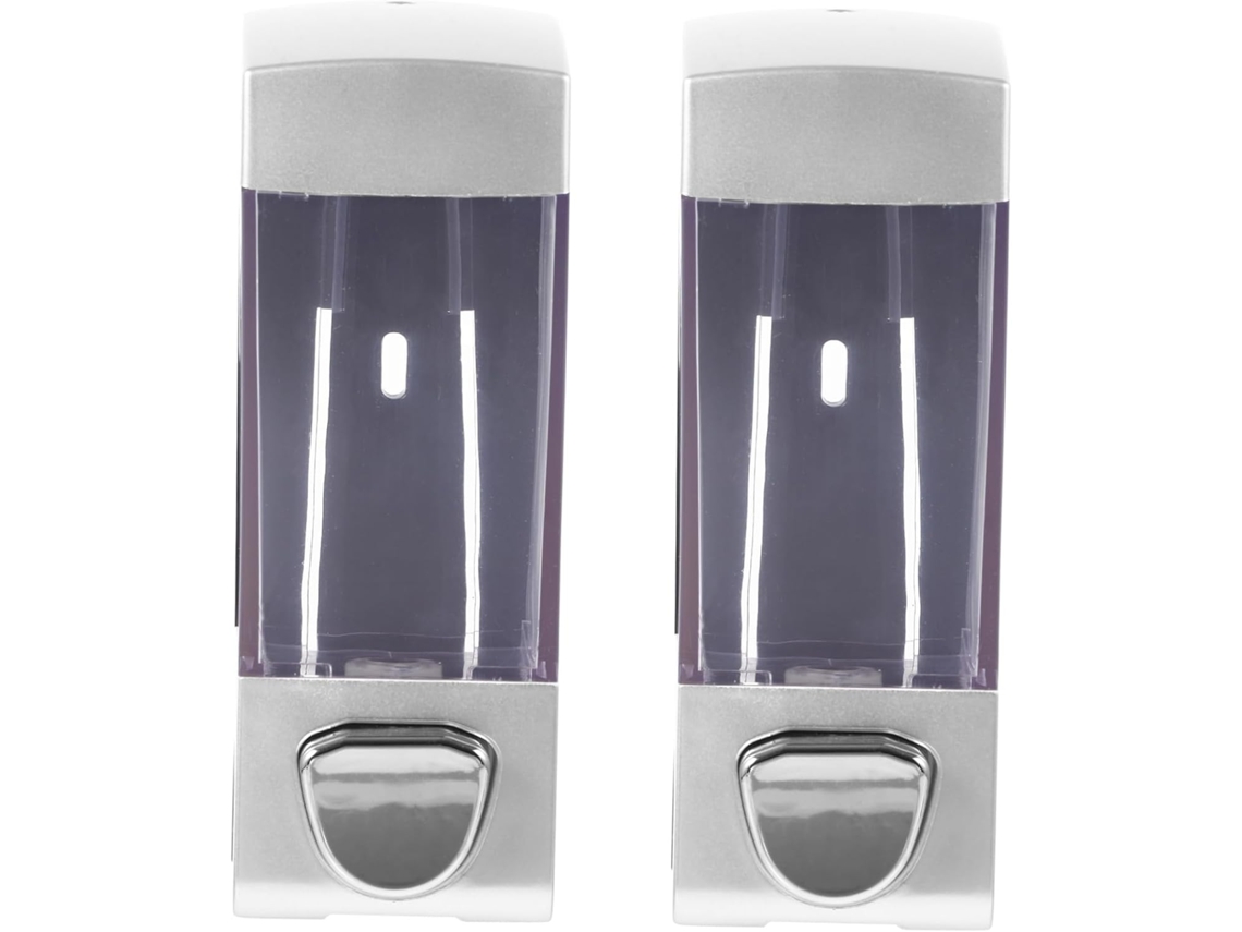 Dispensador de jabón líquido de 350 ml, en plástico plateado con sistema de presión, pack de 2. Por Gokoco