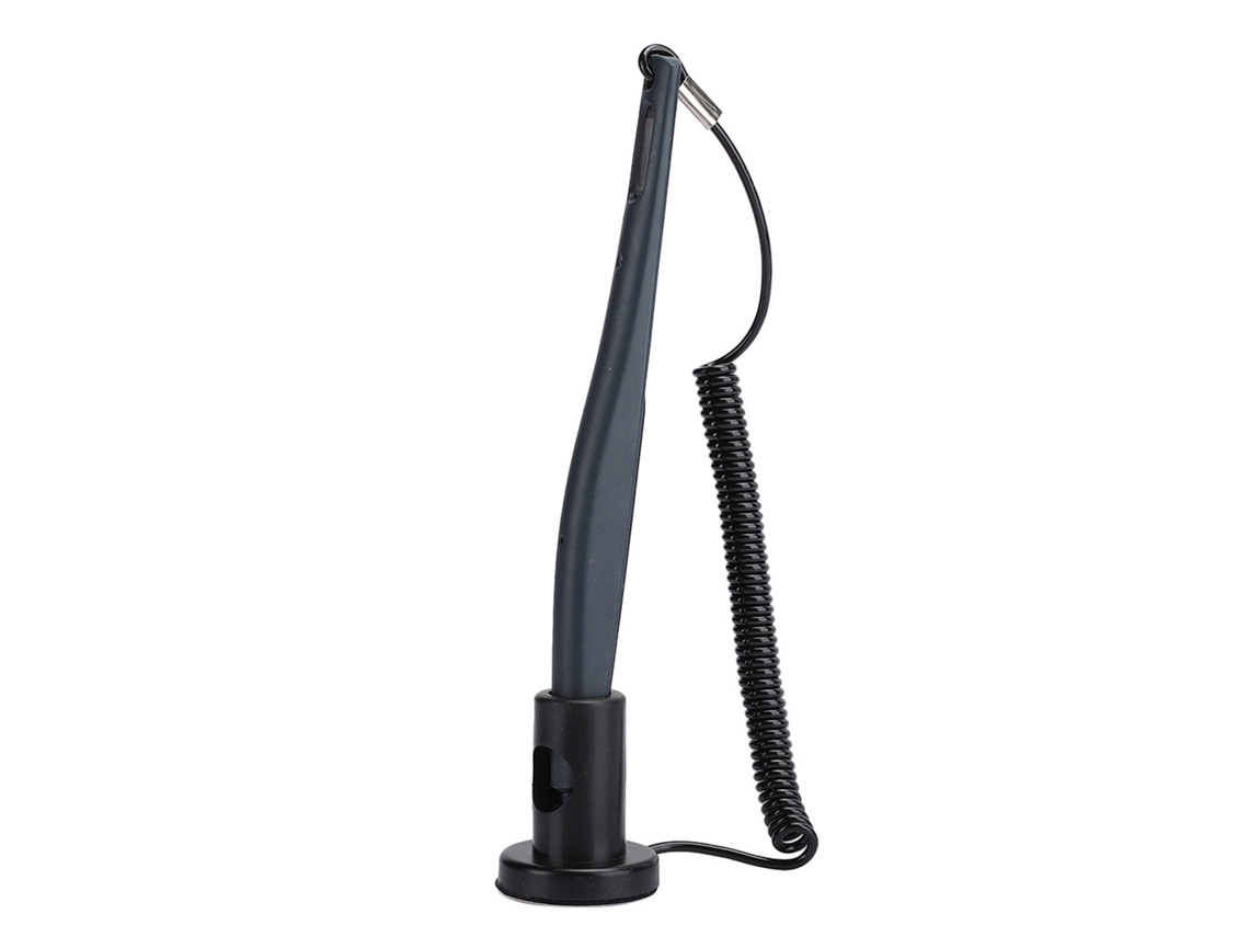 Lápiz óptico activo para pantallas resistivas y capacitivas, con cable de resorte gris.