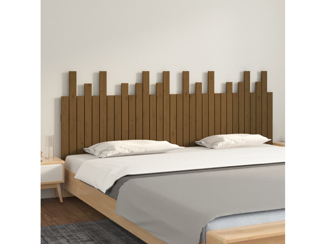 Cabecero Cama Pared Madera Maciza Pino Marrón Miel 204x3x80 Cm
