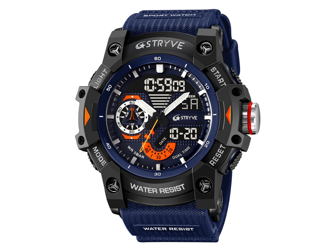 (azul Oscuro) Reloj Deportivo Resistente Al Agua, Con Doble Pantalla Y Luz Nocturna, Modelo Electrónico Multifuncional Para Estudiantes