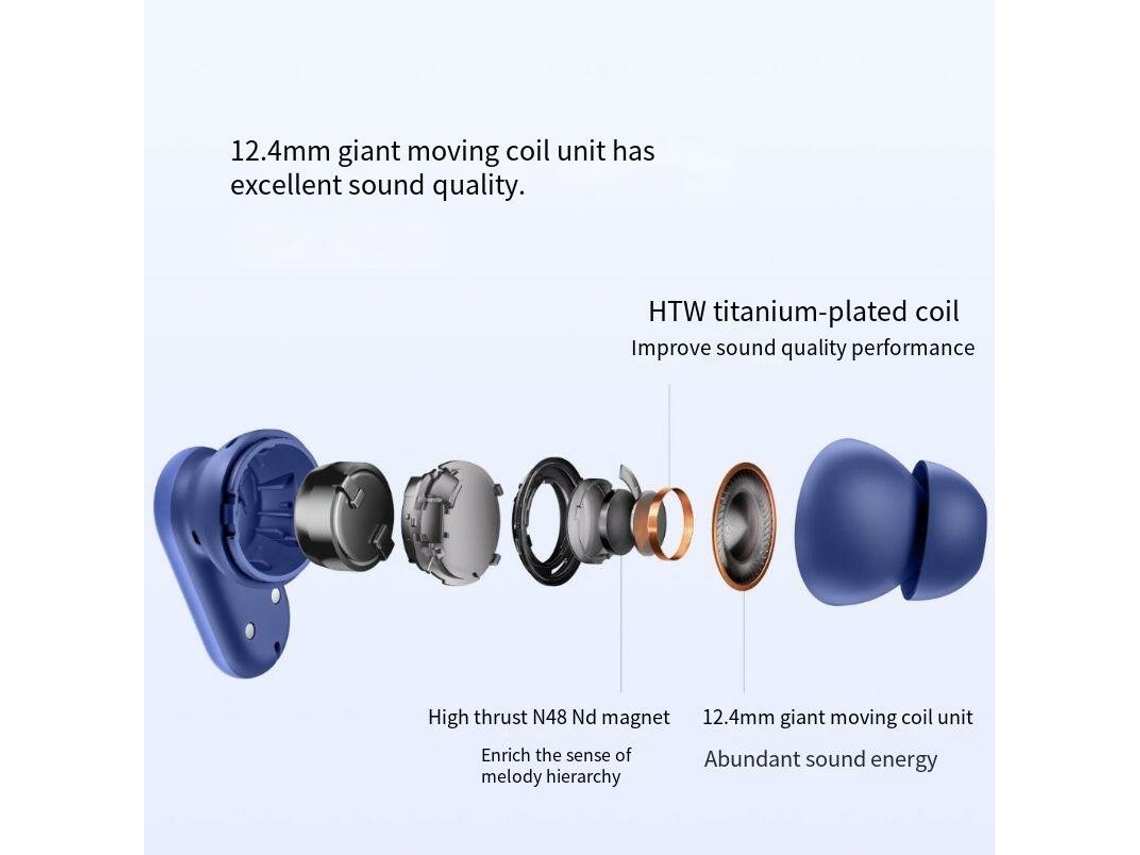 Auriculares inalámbricos OnePlus Buds V TWS con Bluetooth 5.3, bobina móvil grande de 12,4 mm, Dolby Audio, micrófono dual y cancelación de ruido en llamadas.