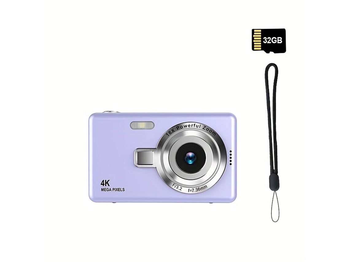 Cámara Digital Portátil 4k Hd Con Enfoque Automático Y Tarjeta De Memoria 32g Y Luz De Relleno Zruxe (morado)