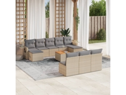 Conjunto de sofá de jardín de 11 piezas con cojines, mimbre beige mixto, DKD Home Decor