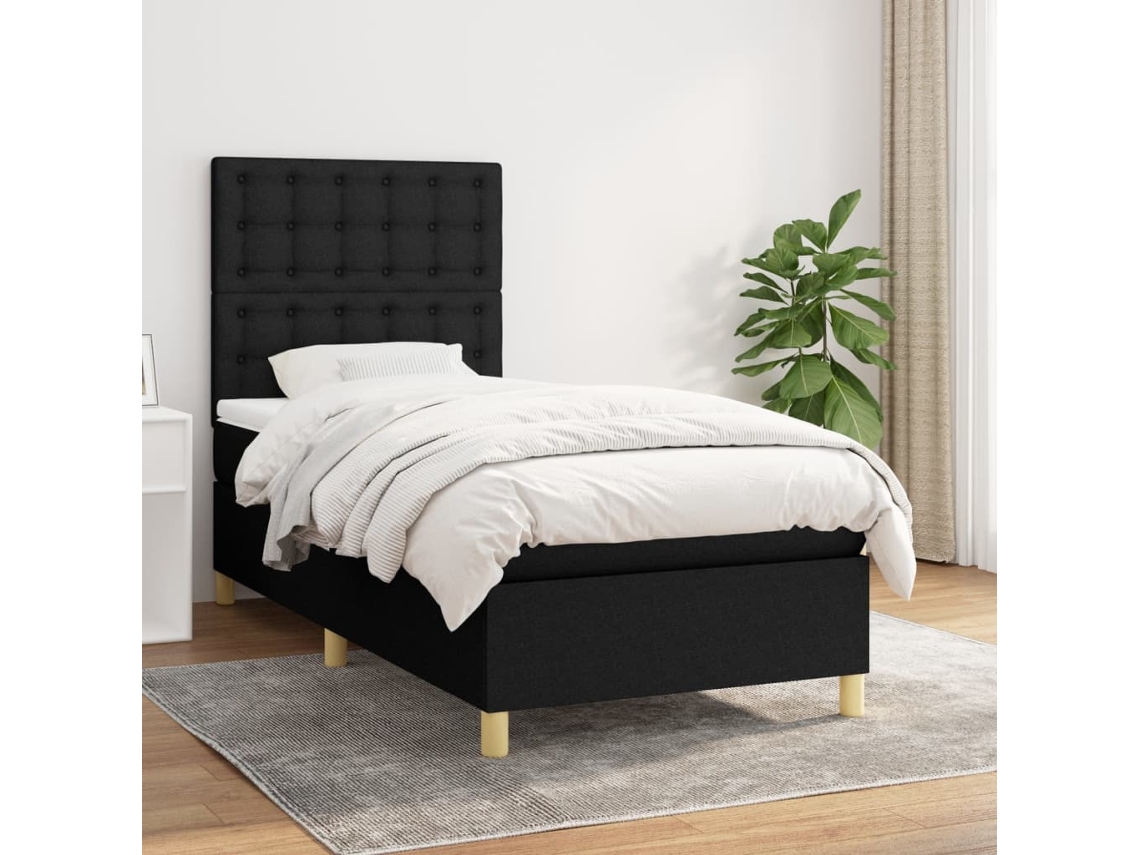 Cama Box Spring Con Colchón Tela Negro 100x200 Cm