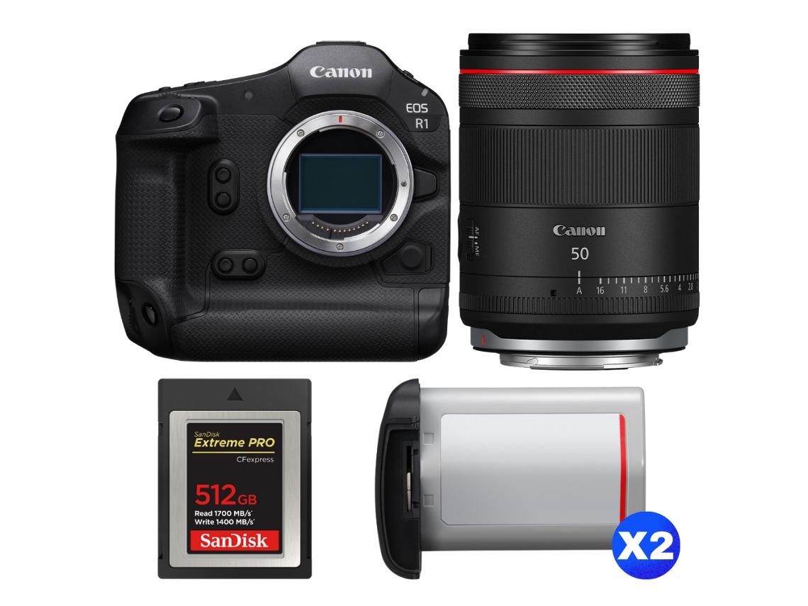 Canon EOS R1 + RF 50mm F/1.4 L VCM + 1 Sandisk 512GB Extreme Pro CFExpress Tipo B + 2 Canon LP e19 + Libro electrónico “20 consejos para fotos impresionantes”