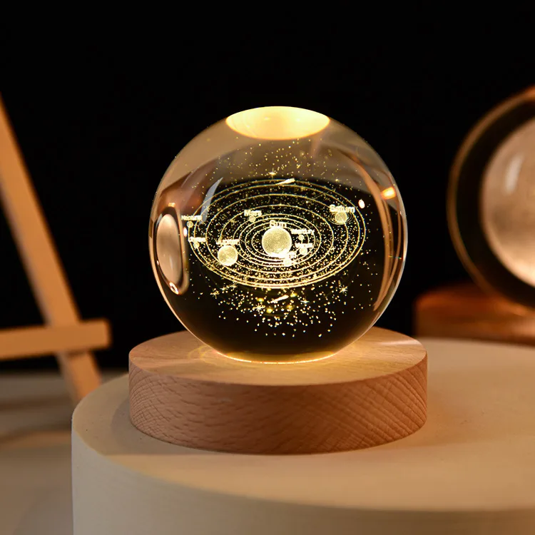 (sistema Solar 60 Mm) Adorno De Bola De Cristal, Esfera Astronómica Galáctica Grabada Con Láser 3d Con Base