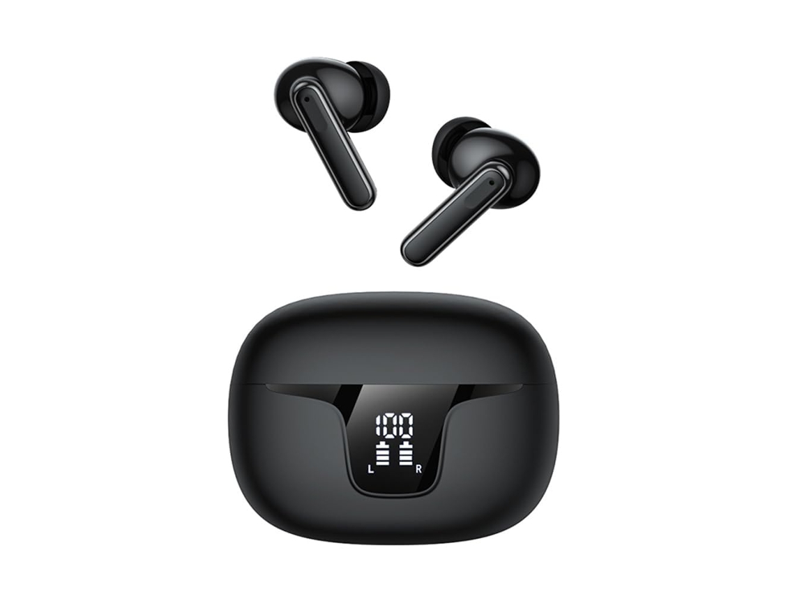 Auriculares intrauditivos estéreo HiFi Bluetooth 5.3 con micrófono y cancelación activa de ruido - Negro
