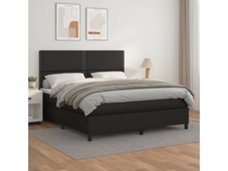 Cama Box Spring Con Colchón Cuero Sintético Negro 180x200 Cm