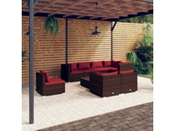 Conjunto de jardín de 9 piezas con cojines de mimbre marrón DKD Home Decor