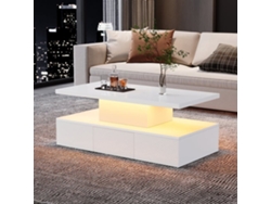 Mesa De Centro De 2 Niveles - Con Luz Led De 16 Colores - Sofá Con Estante Abierto Y 1 Cajón Deslizante - Blanco