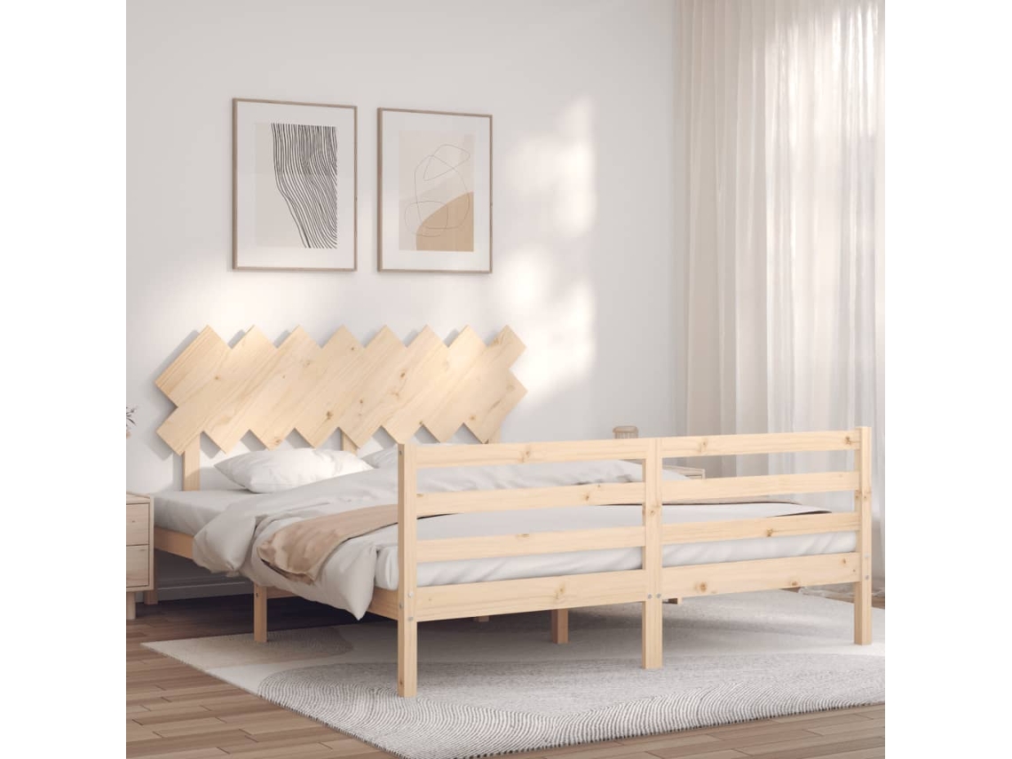 Cama De Matrimonio | Cama Para Adultos | Estructura De Cama Con Cabecero Madera Maciza 160x200 Cm