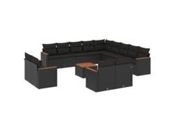 Conjunto de 14 sofás de jardín con cojines, mimbre, negro, EXCLUSIVA MAISON (N/D)
