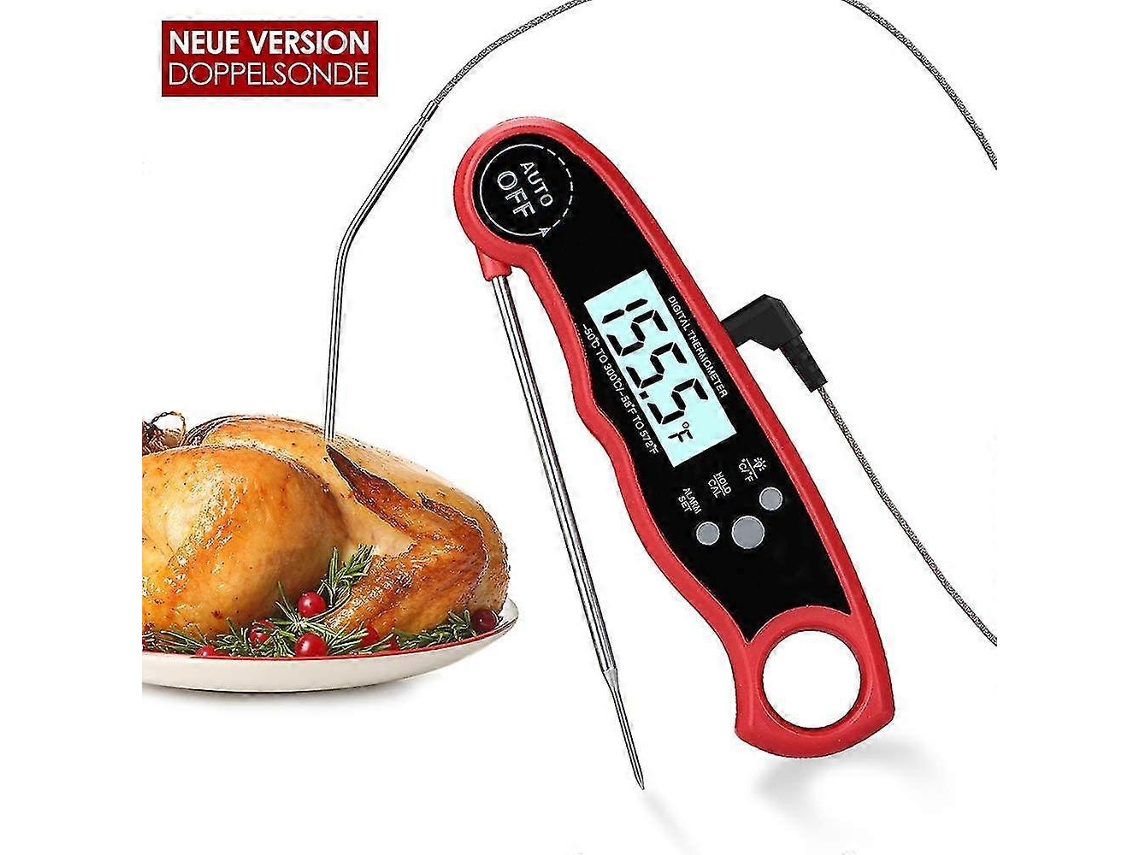 Termómetro de cocina, termómetro digital para carne, termómetro de lectura instantánea para parrilla con 2 termómetros de acero inoxidable Ly Ebike