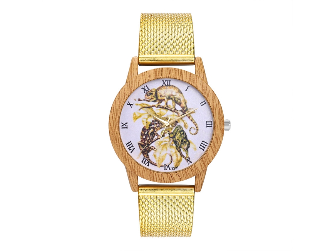 Reloj De Cuarzo Unisex Casual Con Correa De Malla De Acero Y Dial Animal Zhoulianfa (oro)