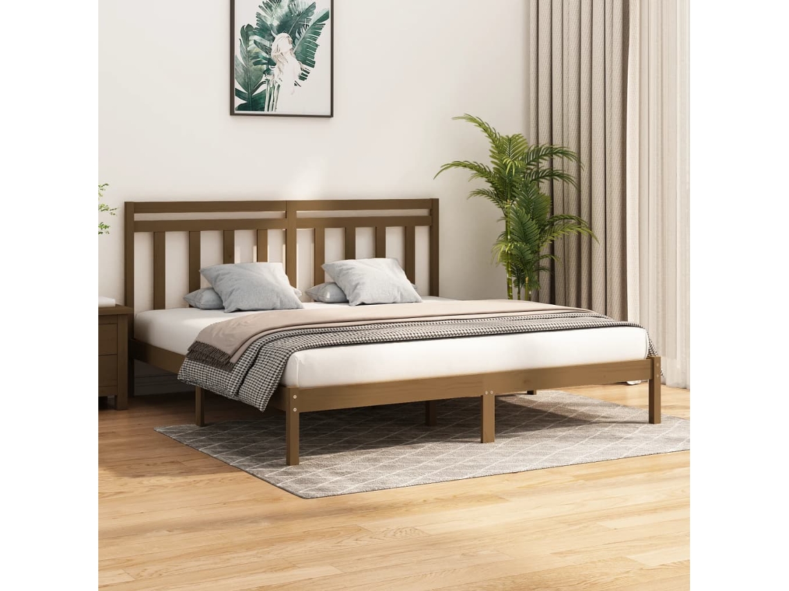 Estructura De Cama Madera Maciza De Pino Marrón Miel 200x200 Cm