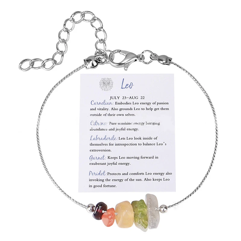 (leo) Pulsera Del Signo Zodiacal 12, Brazalete De Cristal Natural Con El Signo Zodiacal Para Mujer