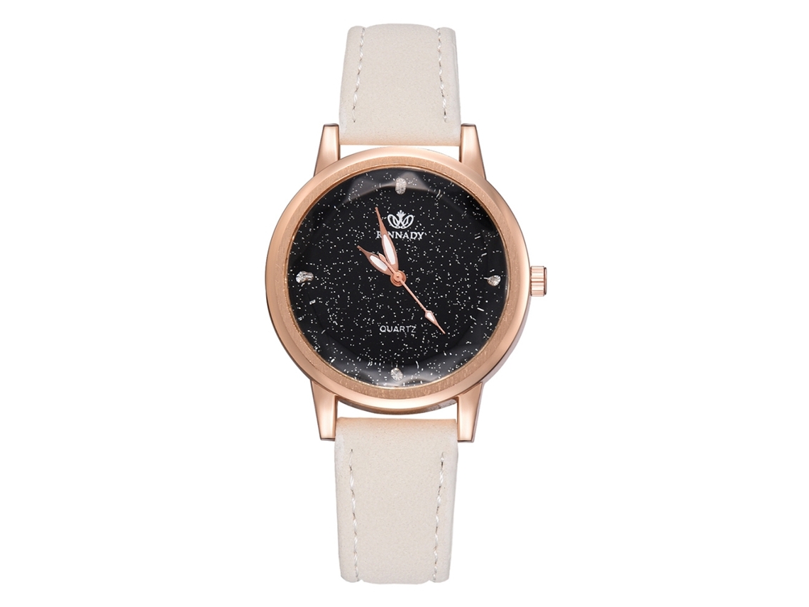 Reloj De Pulsera Moderno Para Mujer De Piel Sintética Con Esfera Redonda Y Movimiento De Cuarzo Blanco.