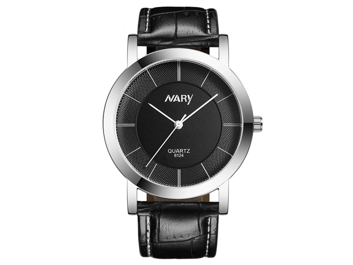 Reloj De Pareja Impermeable Nary Con Dial De Doble Círculo Y Correa De Cuero Pu (negro Mujer)