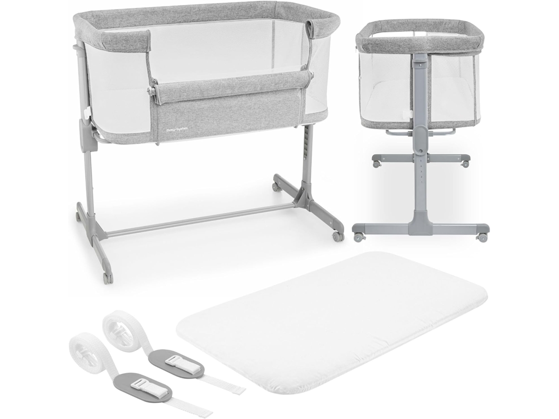 Cuna de bebé, cuna de viaje plegable máx. 9 kg, ajuste de altura de 7 niveles, 4 ruedas, pared lateral extraíble, cama supletoria reclinable MOBY SYSTEM