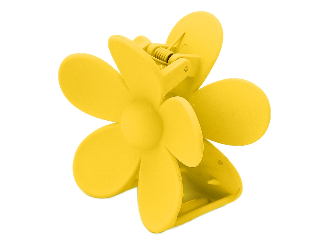 Pinza De Plastico De Mandibula Con Doble Cierre Y Dientes Antideslizantes Floral Clips De Pelo Accesorios Amarillo Limon