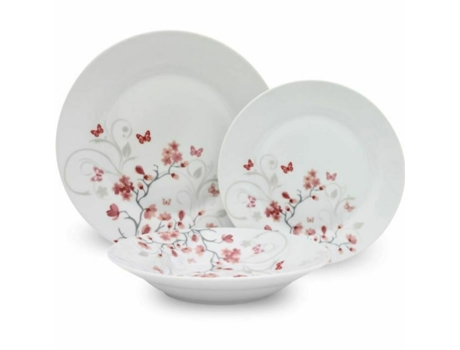 Vajilla de Porcelana Blanco Mariposas 18 Piezas BIGBUY HOME
