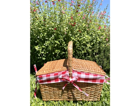Cesta Piquenique en Vime ALOP Tapa en Bico Tecido Xadrez Rojo/Blanco 45 cm