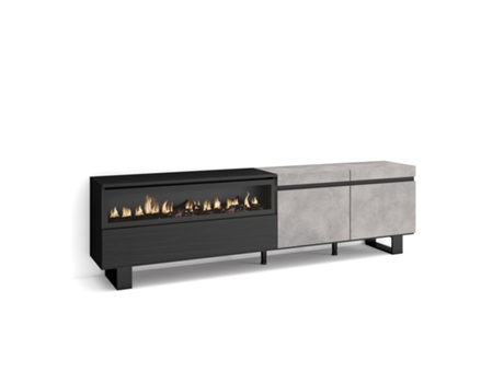 Mueble TV Televisión 200x57x35cm Para TV hasta 80 Chimenea eléctrica Diseño industrial Cemento