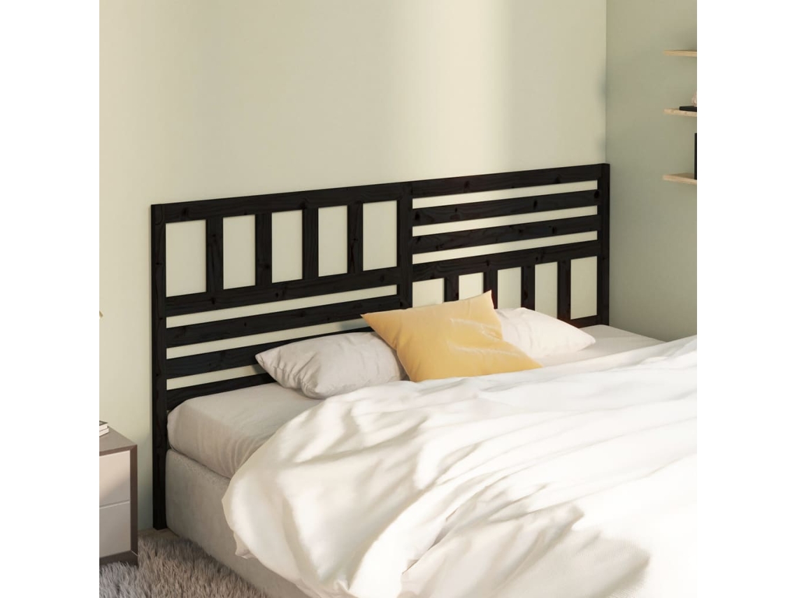 Cabecero De Cama Madera Maciza De Pino Negro 206x4x100 Cm