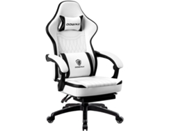 Silla ergonómica para juegos con masaje lumbar, cojín de resortes independiente, reposapiés integrado y piel sintética transpirable (blanco y negro).