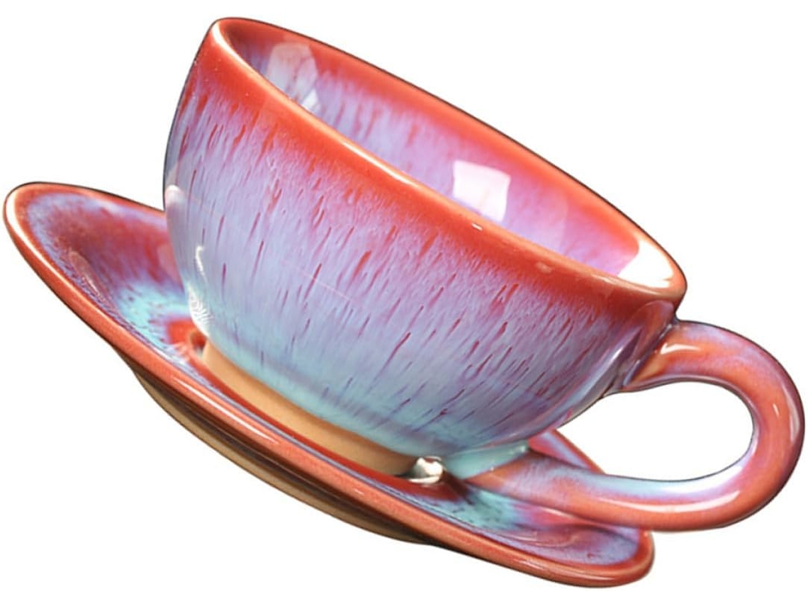 Juego Tazas Café Cerámica Roja, Vaso Tipo Tarrina Platillo, Acabado Esmalte Duradero, Para Bebidas