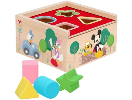 Juego Didácticos WOOMAX Cubo 4 formas encajables madera Disney (13,5x13x7,5 cm - 12 meses)