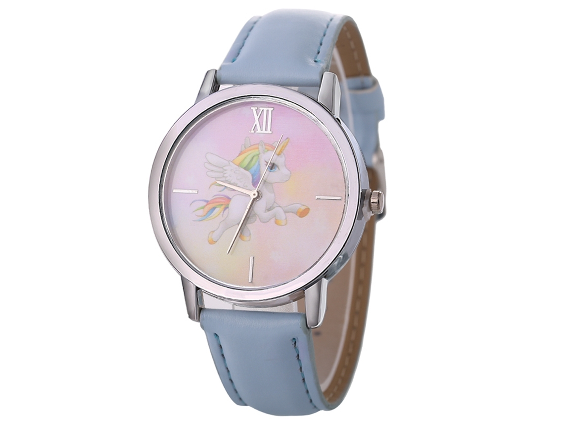 Reloj De Lujo Para Mujer Con Correa De Cuero, Esfera Redonda Y Movimiento De Cuarzo Azul Claro.