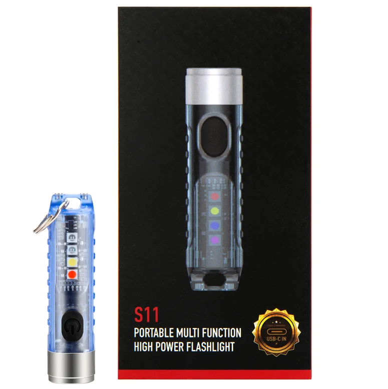 Linterna LED mini azul para acampar, de tamaño de bolsillo y con batería de larga duración.