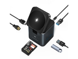 Bases de acoplamiento para portátiles, estación de acoplamiento USB C con carga inalámbrica, 4K, HDMI, 100 W, cargador PD, 4 puertos USB A/USHION