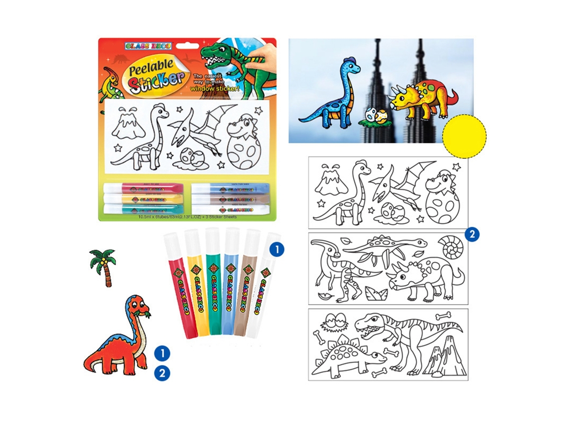 Kit de arte de dinosaurios para ventanas (hágalo usted mismo): seguro y fácil de limpiar.