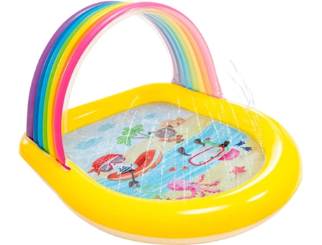 Intex 57156np Piscina infantil arco iris con toldo y aspersor unica ducha hinchables amarillo 130x147x86cm