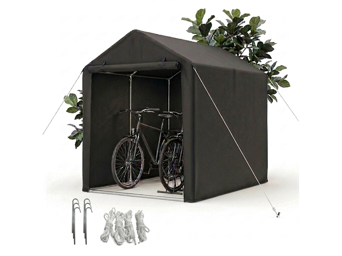Relaxdays Garaje Móvil Para 2 Bicicletas, 160x120x180 Cm, Ventana Enrollable, Puerta Con Cremallera, Negro