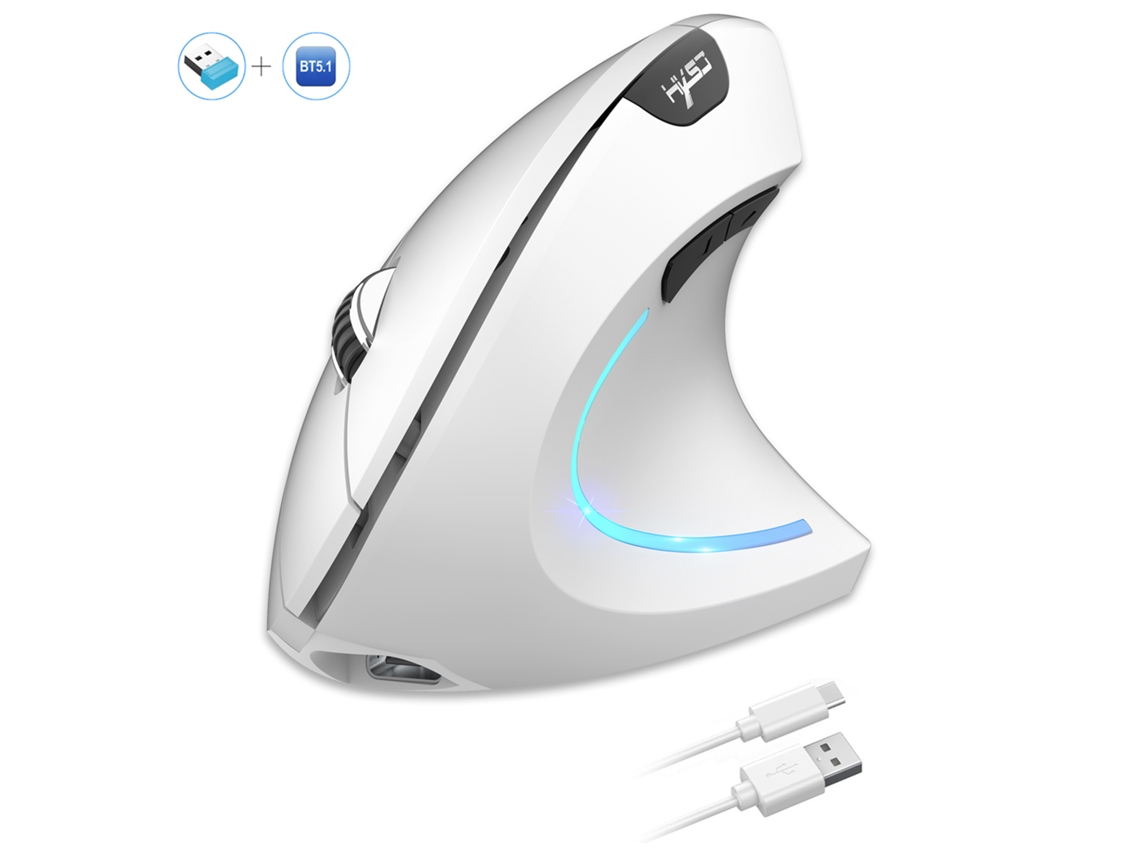 Ratón vertical MDUG con conexión inalámbrica Bluetooth de 2,4 GHz y diseño ergonómico de 6 botones (blanco)