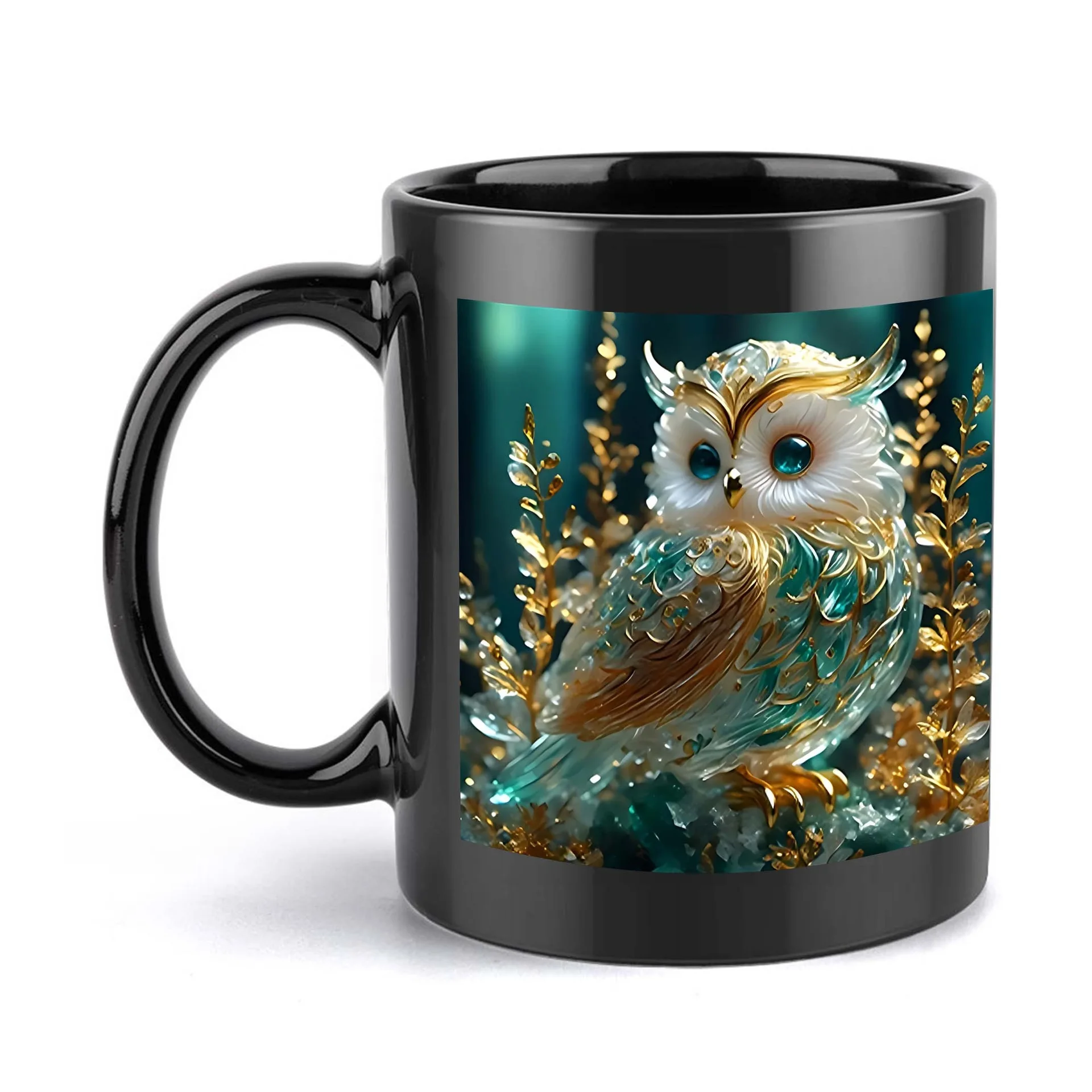 Taza De Café/té Con Leche 3d De Cerámica Con Diseño De Búho (negra, 330 Ml)