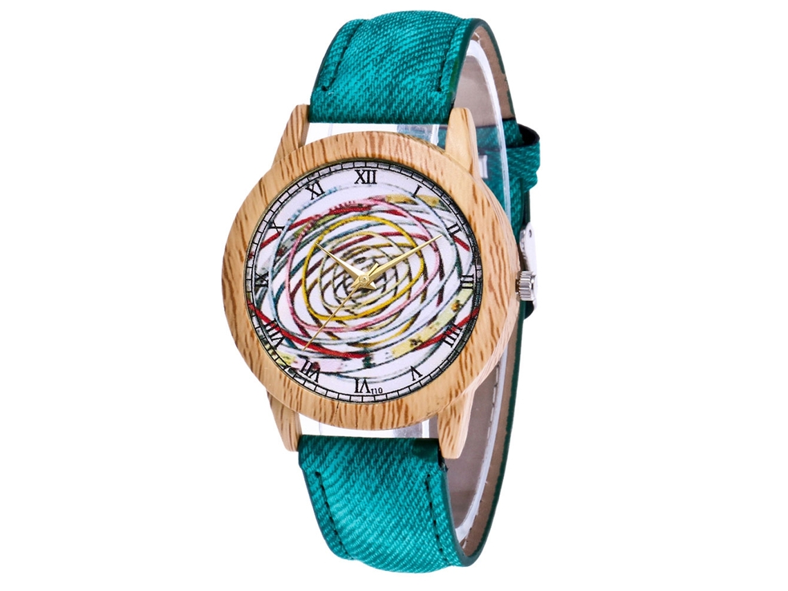 Reloj De Pareja Zhoulianfa De Cuero Canvas Sistema Solar Dial Redondo De Cuarzo Verde