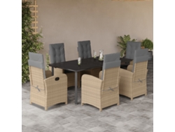 Conjunto de comedor de jardín de 7 piezas con cojines en mimbre beige mixto, DKD Home Decor