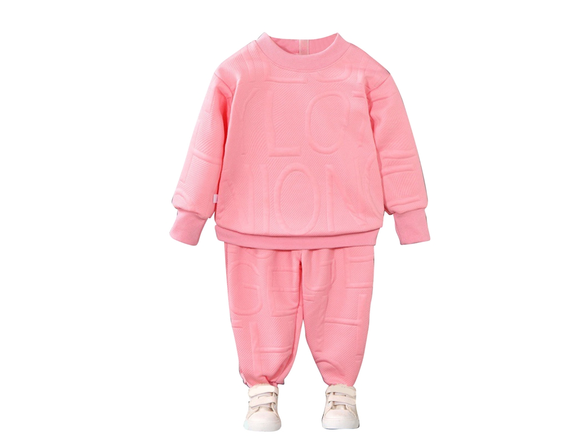 Conjunto Deportivo De 2 Piezas Para Bebé Con Estampado De Letras, Cuello Redondo Y Pantalón Con Cintura Elástica, Color Rosa, 130 Cm.