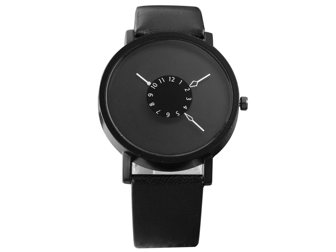 Reloj De Pareja Estudiante De Cuero Pu Redondo Dial Negro Quartzo