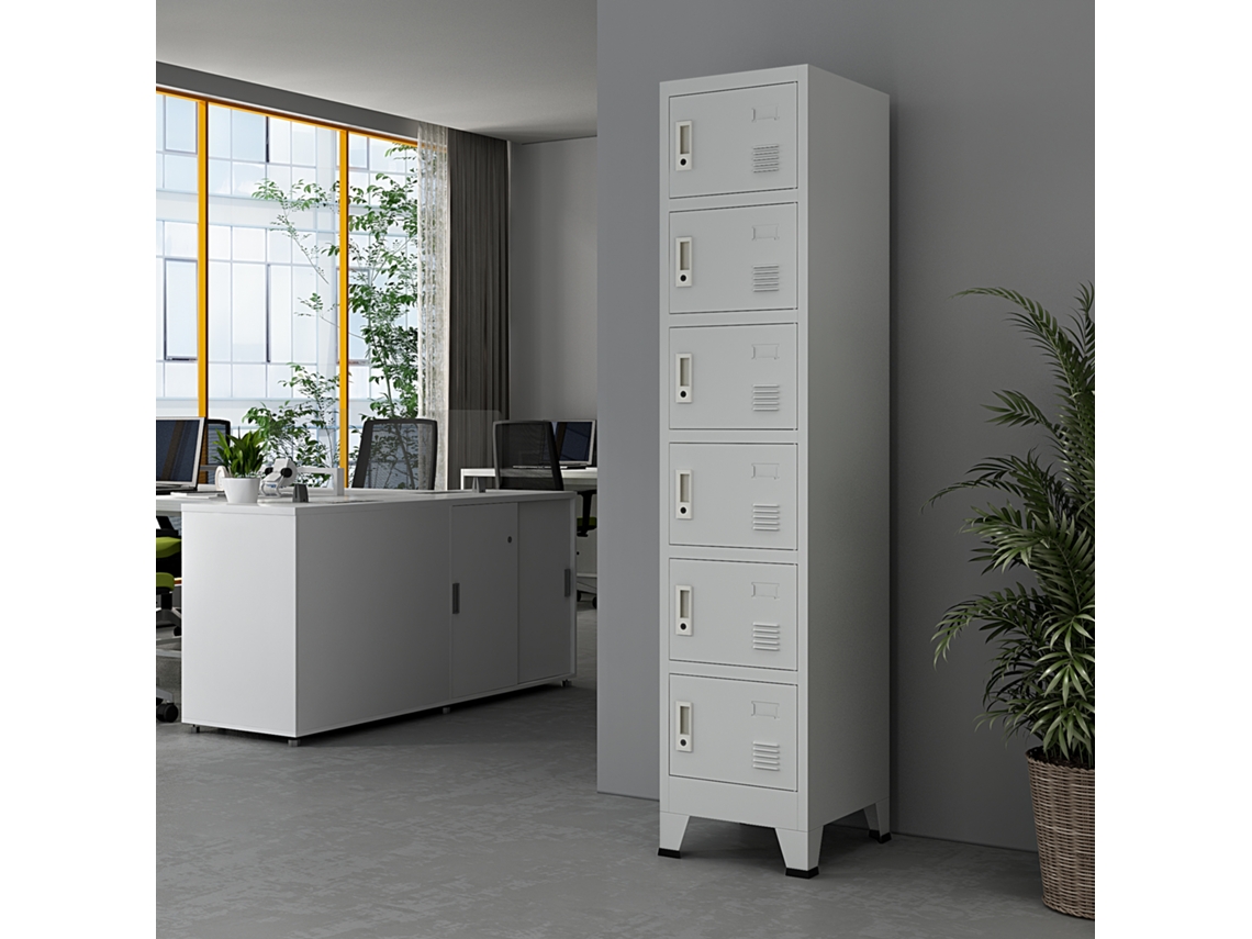 Casillero Metálico Joroinen con Portaetiquetas y 6 puertas con cerradura 180 x 38 x 45 cm Acero - Gris [en.casa]