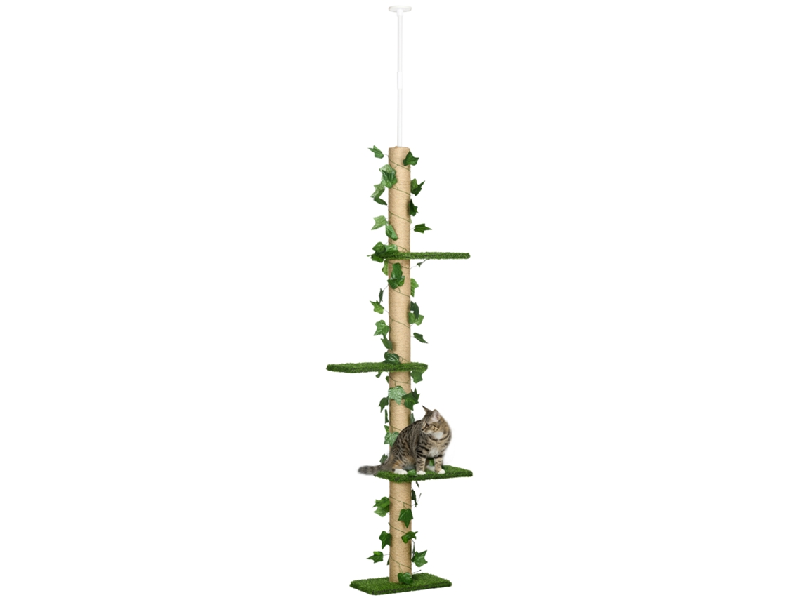 Raspador de altura ajustable de 202 a 242 cm, antideslizante, con mango de cuerda de yute y áridos de cartón, color verde/amarillo.