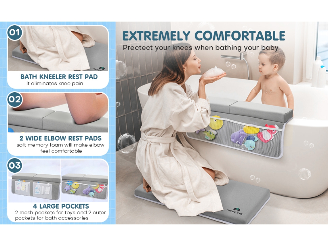 Tapete de genuflexión con 4 bolsillos, color gris para baño