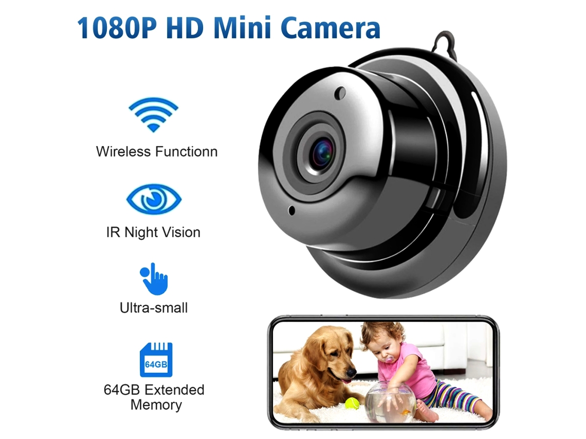 Cámara Mini 1080p Wifi Para Seguridad Hogar Coche Interior Exterior, Visión Nocturna Infrarroja, Detección De Movimiento, Voz Y Video Bidireccional