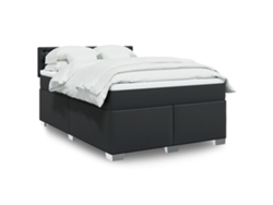 Cama Box Spring Con Colchón Cuero Sintético Negro 140x190 Cm