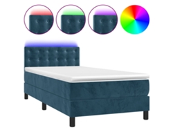 Maison Exclusive - Cama Box Spring Colchón Y Led Terciopelo Azul Oscuro 80x200 Cm