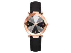 Reloj De Pulsera Para Mujer De Piel Sintética Con Esfera Redonda Y Movimiento De Cuarzo Negro.